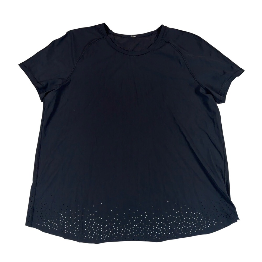 Lululemon Quick Pace Shirt Split Cross Back Short Sleeve Black Laser Cut Top Sz8